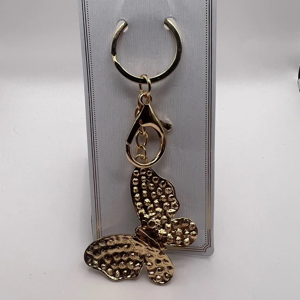 Brand New Gold Butterfly Keychain Faux Pearls and lots of Sparkle